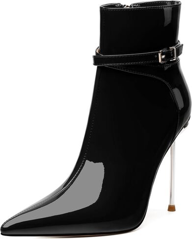 WAYDERNS High Heel Ankle Boots for Women Pointed Toe Patent Stiletto Heels 4.3 Inch with Side Zipper Booties Sexy Evening Party Dating Short Boots in Saudi Arabia
