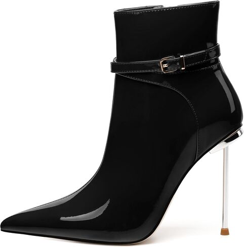 WAYDERNS High Heel Ankle Boots for Women Pointed Toe Patent Stiletto Heels 4.3 Inch with Side Zipper Booties Sexy Evening Party Dating Short Boots in Saudi Arabia