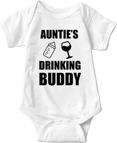 Auntie's Drinking Buddy Baby Girls Boys Bodysuit Newborn onesie Short Sleeve Infant Romper 0-24 Months in Saudi Arabia