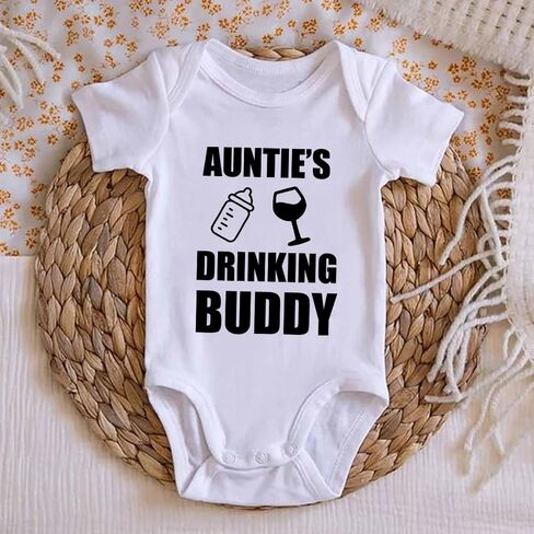Auntie's Drinking Buddy Baby Girls Boys Bodysuit Newborn onesie Short Sleeve Infant Romper 0-24 Months in Saudi Arabia