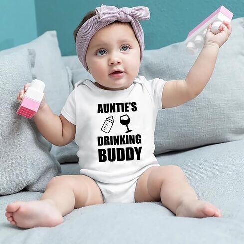 Auntie's Drinking Buddy Baby Girls Boys Bodysuit Newborn onesie Short Sleeve Infant Romper 0-24 Months in Saudi Arabia