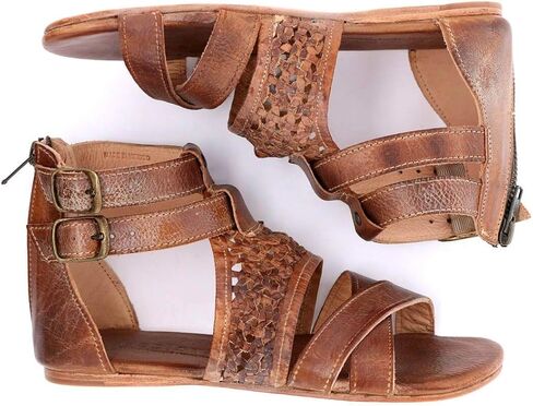 Bed|Stu® Capriana Flat Sandals for Women – Leather Detailing – Back Zipper Closure – Open Toe Silhouette in Saudi Arabia