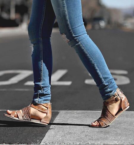 Bed|Stu® Capriana Flat Sandals for Women – Leather Detailing – Back Zipper Closure – Open Toe Silhouette in Saudi Arabia