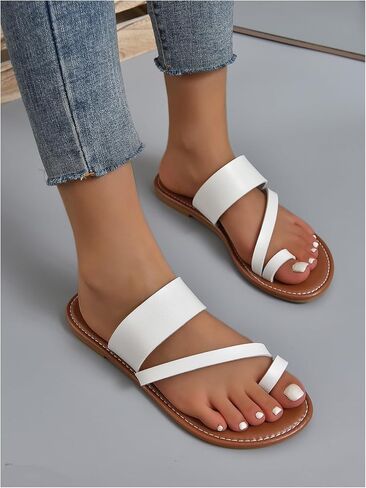 SweatyRocks Women's Open Toe Thong Sandals Slip on Toe Ring Flat Sandals Beach Summer Slide Sandals in Saudi Arabia