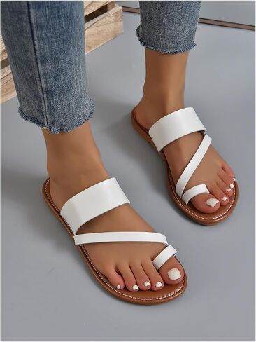 SweatyRocks Women's Open Toe Thong Sandals Slip on Toe Ring Flat Sandals Beach Summer Slide Sandals in Saudi Arabia