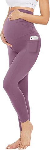 Stretchy Women Maternity Leggings, High Waist Yoga Pants with 2 Pockets for Comfort & Support and Daily Wear in Saudi Arabia