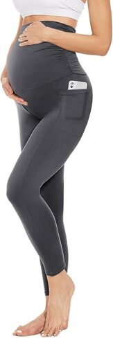 Stretchy Women Maternity Leggings, High Waist Yoga Pants with 2 Pockets for Comfort & Support and Daily Wear in Saudi Arabia