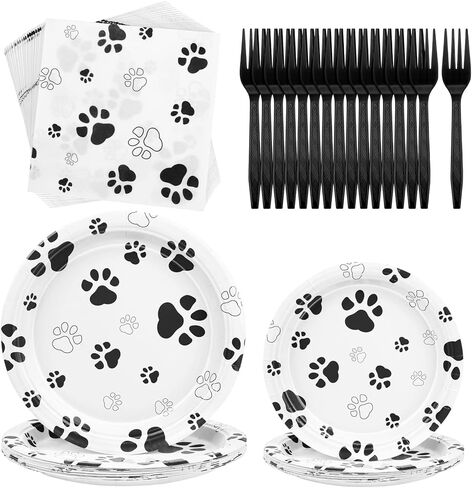 Durony 72 Pitch Dog Paw Print Party Supplies تشمل 32 لوحة ، 24 مناديلًا و 16 Forks Pink Dog Paw Decorations Party for Puppy Thief Party ، Picnic ، Dust in Kuwait