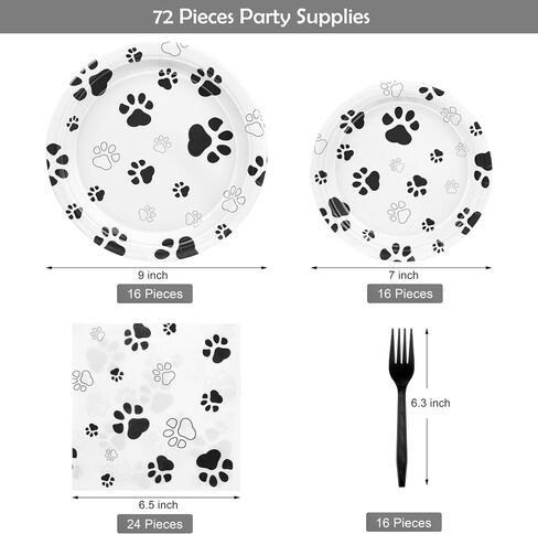 Durony 72 Pitch Dog Paw Print Party Supplies تشمل 32 لوحة ، 24 مناديلًا و 16 Forks Pink Dog Paw Decorations Party for Puppy Thief Party ، Picnic ، Dust in Kuwait