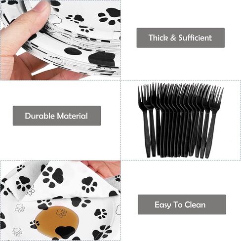 Durony 72 Pitch Dog Paw Print Party Supplies تشمل 32 لوحة ، 24 مناديلًا و 16 Forks Pink Dog Paw Decorations Party for Puppy Thief Party ، Picnic ، Dust in Kuwait