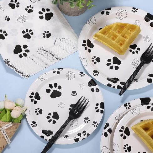 Durony 72 Pitch Dog Paw Print Party Supplies تشمل 32 لوحة ، 24 مناديلًا و 16 Forks Pink Dog Paw Decorations Party for Puppy Thief Party ، Picnic ، Dust in Kuwait