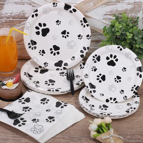 Durony 72 Pitch Dog Paw Print Party Supplies تشمل 32 لوحة ، 24 مناديلًا و 16 Forks Pink Dog Paw Decorations Party for Puppy Thief Party ، Picnic ، Dust in Kuwait