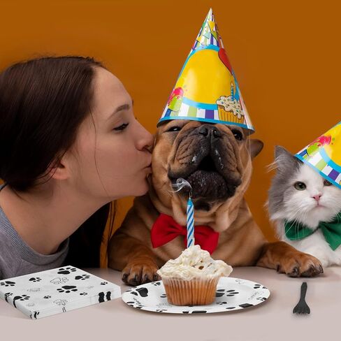 Durony 72 Pitch Dog Paw Print Party Supplies تشمل 32 لوحة ، 24 مناديلًا و 16 Forks Pink Dog Paw Decorations Party for Puppy Thief Party ، Picnic ، Dust in Kuwait