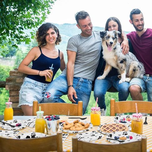 Durony 72 Pitch Dog Paw Print Party Supplies تشمل 32 لوحة ، 24 مناديلًا و 16 Forks Pink Dog Paw Decorations Party for Puppy Thief Party ، Picnic ، Dust in Kuwait