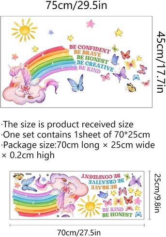 Rainbow Unicorn Sun Wall Decals Butterfly Word Wall Stickers Baby Nursery Kids Bedroom Living Room Wall Décor in Saudi Arabia