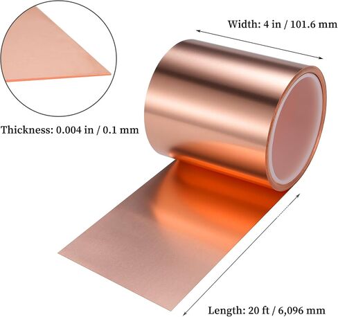 GOORY Copper Foil Sheet Roll 8Mil/32Gauge(0.2mm) 4in x 5ft Pure Thin Copper Sheet - ASTM B152 C11000 99.9+% Soft Copper Flashing Roll for Crafting Electrical House Repair DIY Project Decoration in Saudi Arabia