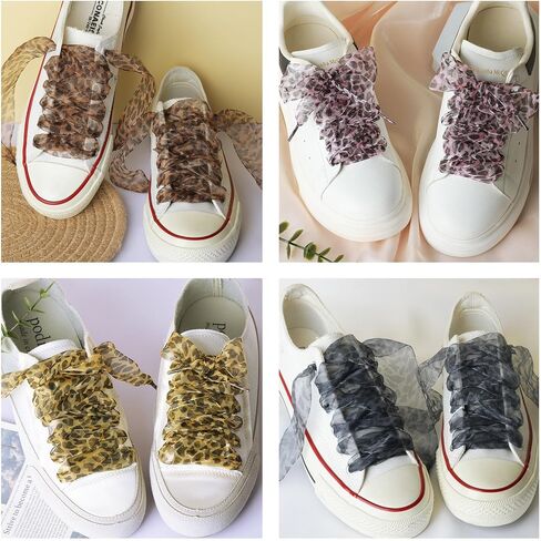 Olukssck Fashion Leopard Print Shoelaces 4CM Wide Ribbon Shoe Laces for Women Sneakers in Kuwait