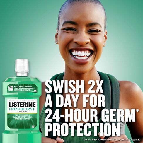 Listerine Freshburst Antiseptic Mouthwash for Bad Breath, Kills 99.9% of Bad Breath Germs & Fights Plaque & Gingivitis, ADA Accepted Mouthwash, Spearmint, Convenience Pack, 1 L, 2 Pack in Saudi Arabia