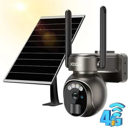 Xega 4G LTE Security Camera No WiFi with SIM Card 2K Super HD Solar Powered Wireless Outdoor 4G Security Camera PIR Motion Sensor Night Vision 2 Way Talk 【Built in SIM Card】 in Saudi Arabia