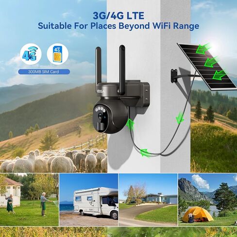 Xega 4G LTE Security Camera No WiFi with SIM Card 2K Super HD Solar Powered Wireless Outdoor 4G Security Camera PIR Motion Sensor Night Vision 2 Way Talk 【Built in SIM Card】 in Saudi Arabia