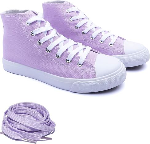 Women's High-Top Canvas Sneakers – Classic Lace-Up Casual Shoes with Extra Shoelaces – Comfortable, Stylish, and Durable in Saudi Arabia