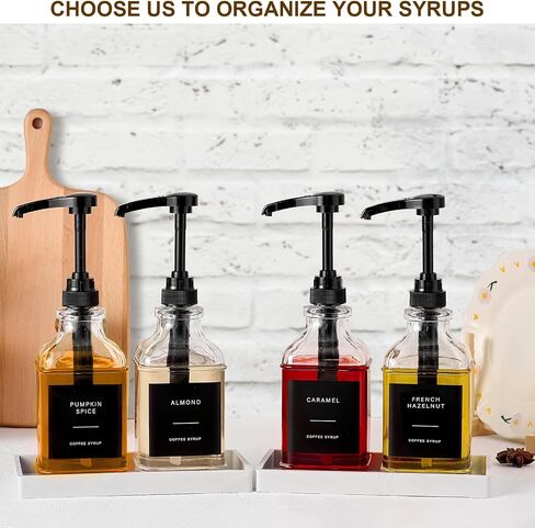 Coffee Syrup Dispenser for Coffee Bar, Glass Syrup Dispenser with Pump, Coffee Syrup Pump Dispenser Bottle with Tray, Spoon for Coffee Station, Coffee Bar Organizer, Black,16.9 oz, 500 ml in Saudi Arabia