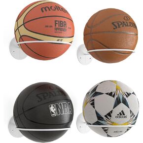 Wallniture Sporta Ball Storage Rack Wall Mounted Set of 4, Soccer Ball, Volleyball and Basketball Rack, Metal