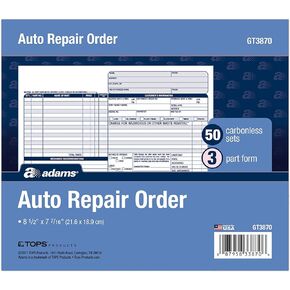 Adams Auto Repair Order Forms, 8.5 x 7.44 Inch, 3-Part, Carbonless, 50-Pack, White and Canary (GT3870) - 4 Pack