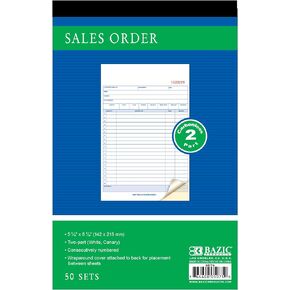 BAZIC Sales Order Book, 50 Sets 5 9/16" x 8 7/16" 2-Part Carbonless, White & Canary, Bound Wraparound Cover (50 Sets/Pack), 2-Packs