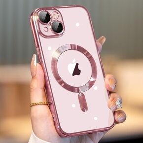 حافظة لهاتف iPhone 13 Pro Max مع حماية مدمجة لعدسة الكاميرا، [عمل سلس مع Magsafe] [مصد ناعم معدني لامع]، حافظة أنيقة شفافة ماسية لهاتف iPhone 13 Pro Max، أزرق سييرا