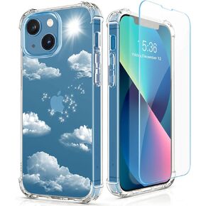 RoseParrot case for iPhone 13 with Screen Protector + Ring Holder, Clear with Floral Pattern Design, Soft&Flexible Bumper Shockproof Protective Cover （Fireflies）
