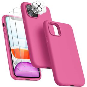 [5 in 1 for iPhone 11 Case 6.1 inch, with 2 Pack Screen Protector + 2 Pack Camera Lens Protector, Liquid Silicone Slim Shockproof Protective Phone Case [Microfiber Lining]… (Alpine Green)