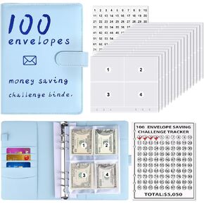 100 Envelopes Money Savings Challenge Book, Budgeting Binder and Cash Saving Kit with Pouches, Family Emergency Binder (Purple)