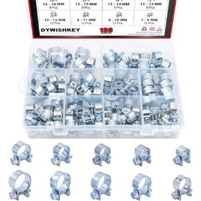 100Pcs 10 Sizes Zinc Plated Mini Fuel Injection Line Style Hose Clamp Assortment Kit, Perfect for Automotive, Agriculture, Plant & Construction