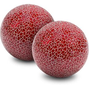 2 قطعة من كرات الفسيفساء الزجاجية الكروية المزخرفة، كرات مركزية، زينة عيد الميلاد الحمراء للأطباق والمزهريات وصينية حشو الأطباق وديكور طاولة القهوة مقاس 3.35 بوصة in Kuwait