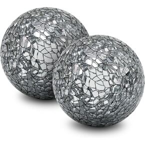 2 PCS Mosaic Glass Sphere Balls Decorative Orbs Centerpiece Balls Red Christmas Decoration for Bowls Vases Tray Dish Filler Dining Coffee Table Décor 3.35 Inch