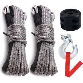 Synthetic Winch Rope Kit 1/4" x100FT(2Pcs 50FT) - 9500LBS Winch Line Rope Replacement with Rope Winch Hook + Rubber Stopper for 4x4 Off Road Vehicle UTV/ATV in Kuwait