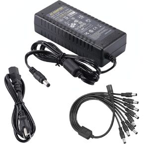 12V 7A Power Supply Security Surveillance - AC 100-240V to DC 12 Volt 7 Amp Switching Power Supply Adapter Transformer with 1 to 8 Splitter Cable for LED Strip Light CCTV Security System
