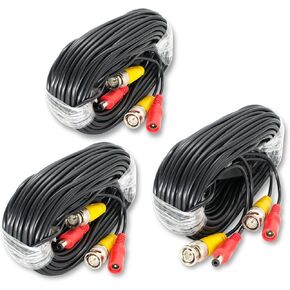 3 حزم كابل طاقة فيديو BNC بطول 60 قدمًا/18 مترًا، سلك كابلات كاميرا أمان تمديد BNC لجميع أنظمة المراقبة 1080P HD CCTV DVR، كابل BNC in Kuwait