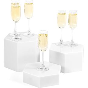 Red Co. Set of 3 Crystal Clear Hexagonal Acrylic Jewelry Display Stand Risers with Hollow Bottoms