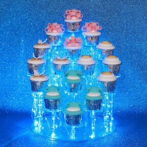 DIWNELEM 16 Tier Cupcake Stand Acrylic Display Riser Cupcake Holder for Cupcakes,Collectibles,Figures,Comestics,Perfumes,Jewelry,Clear Acrylic Display Stand Organizer with Pink Light String