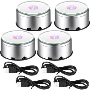 4 Pieces 7 LED Display Stand Turner Colorful Rotating Crystal Display Base 360 Degree Display Spinner with USB Cable for Art Craft Crystals Jewelry