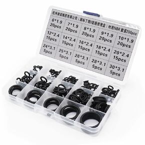 Nitrile Rubber O-Ring Assortment Kit 200 Pieces 15 Sizes Metric O Rings Sealing Gasket Set for Automotive Mechanic Plumbing Resist Oil and Heat, Black