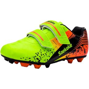 Soccer Shoes Kids FG/MG Boys Girls Football Cleats Low-Top Training Shoes with Molded Rubber Sole and Double Hook & Loop