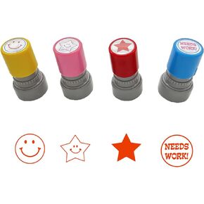 Pack of 4 Sorted Teacher Stamp BOYIDEW Self-Inking Rubber Stamps Pre-Inked Review Photosensitive Star Stamps for Teachers Education Grading