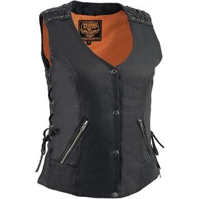 Milwaukee Leather MLL4525 Women's Black Leather Lightweight Lace to Lace Lower Zip Expansion Motorcycle Rider Vest