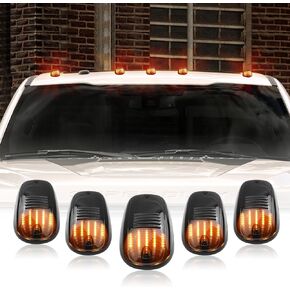 Smokey Lens Black Housing LED Cab Marker Lights, Compatible with 2003-2018 Dodge Ram 1500 2500 3500 Pickup Trucks Amber LED Front Roof Cab Marker Light Replacement Kit