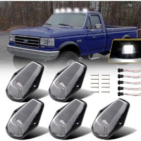 5PCS White LED Cab Roof Light Roof Top Clearance Lights Cab Marker Lamp For 1973-1997 Ford F150 F250 F350 F450 Super Duty LED Roof Running Lights Clear Lens