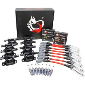 DRAGON FIRE PERFORMANCE Power Pack Set SQUARE Ignition Coils Iridium Spark Plugs 10mm Plug Wires Compatible With GEN V LT1 LT 2014-2021 Camaro Silverado Corvette Sierra Yukon CTS Oem Fit Kit-1237