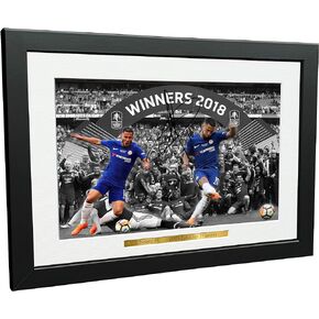 2018 FA Cup WINNERS CELEBRATION 12x8 A4 Signed Eden Hazard Chelsea FC - Autographed Photo Photograph Picture Frame Soccer Gift